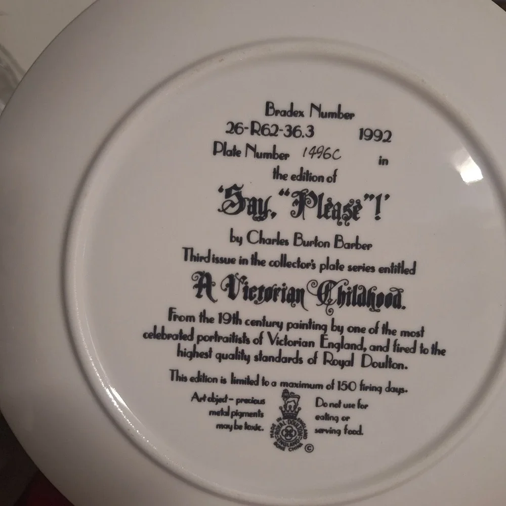Royal Doulton Say Please Collector Plate Charles Burton Barber Victorian 1992